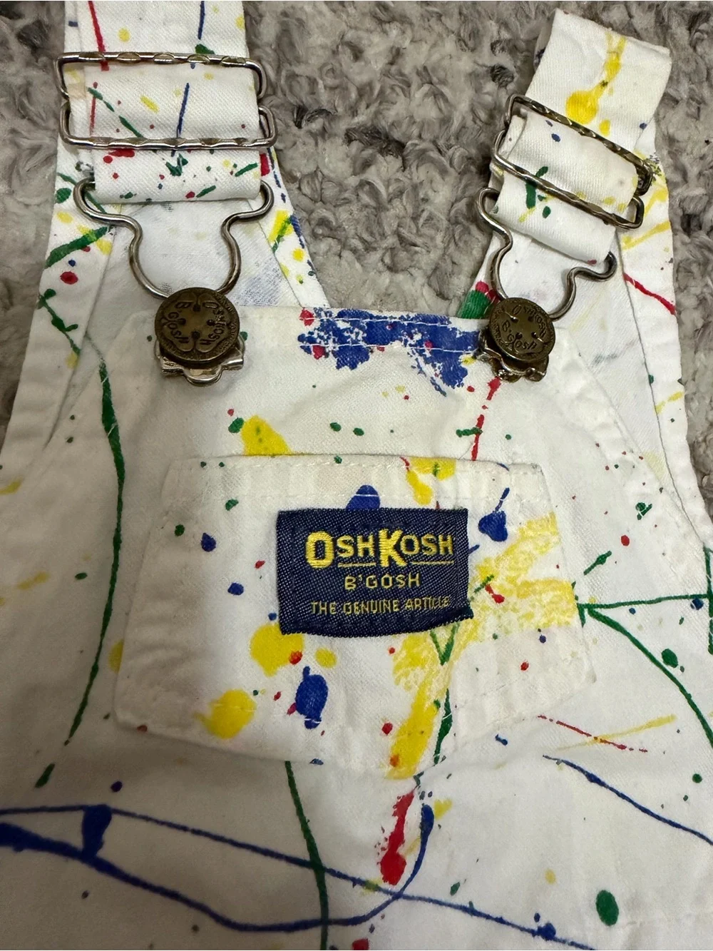 Vintage Oshkosh Overalls 18M Bibs White Paint Splatter 1990s Denim Cotton Multi